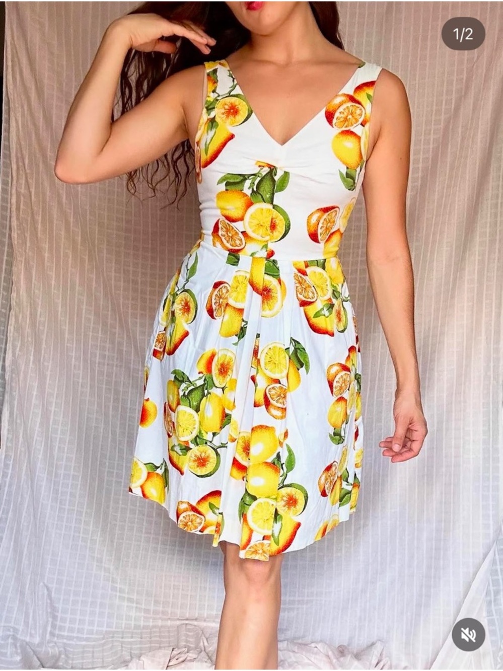 Banana Republic Sleeveless Lemon Print Fit & Flare Dress - White/Yellow